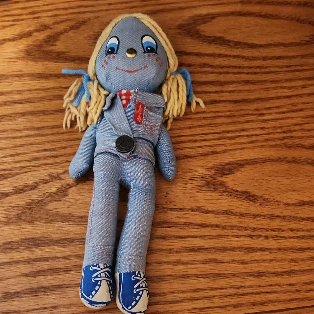 Vintage Levi Blue Rag Doll with Yellow Hair